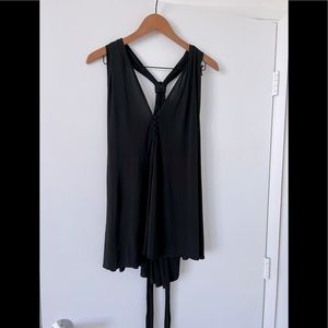 BCBG black drapey blouse with tie
